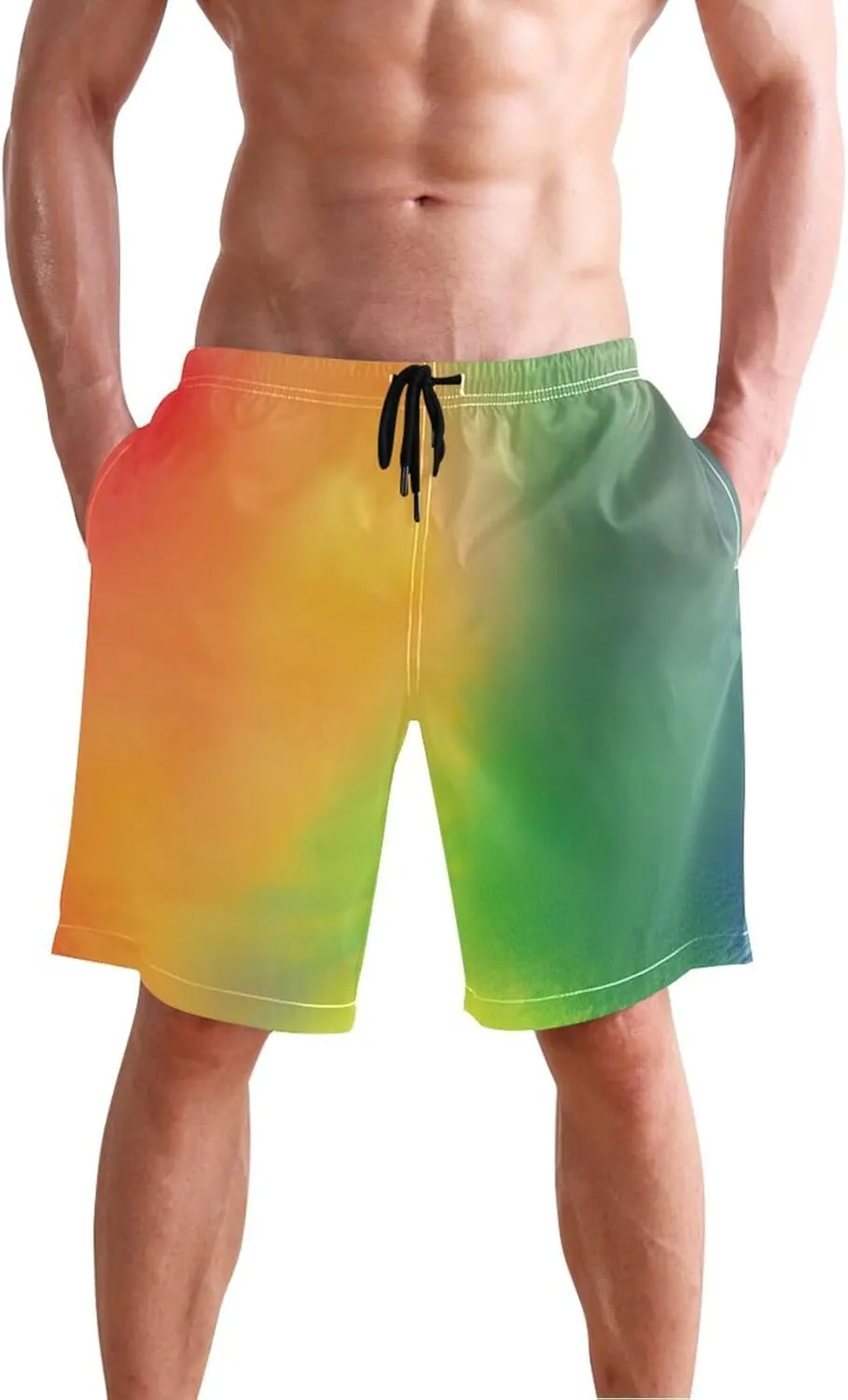 ODAWA Light Steel Blue Swimming Shorts for Men Quick Dry Men Board Shorts with Mesh Liner