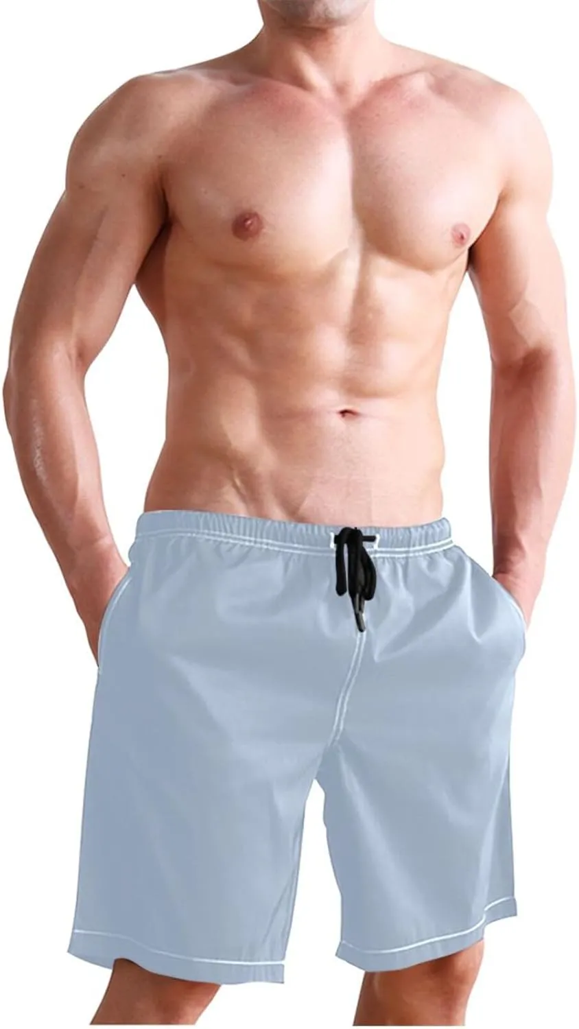 ODAWA Light Steel Blue Swimming Shorts for Men Quick Dry Men Board Shorts with Mesh Liner