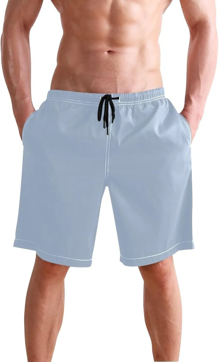 ODAWA Light Steel Blue Swimming Shorts for Men Quick Dry Men Board Shorts with Mesh Liner