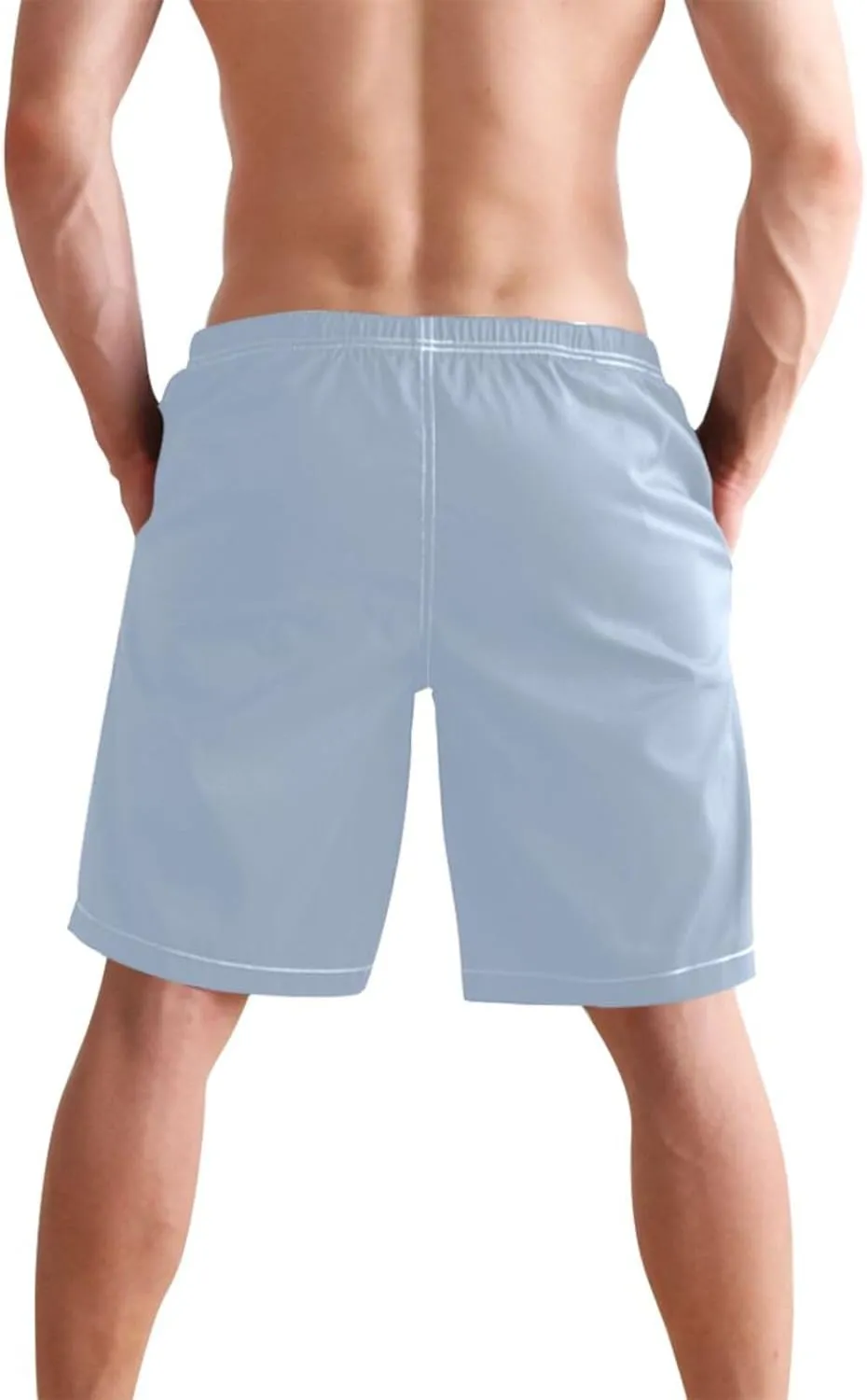 ODAWA Light Steel Blue Swimming Shorts for Men Quick Dry Men Board Shorts with Mesh Liner