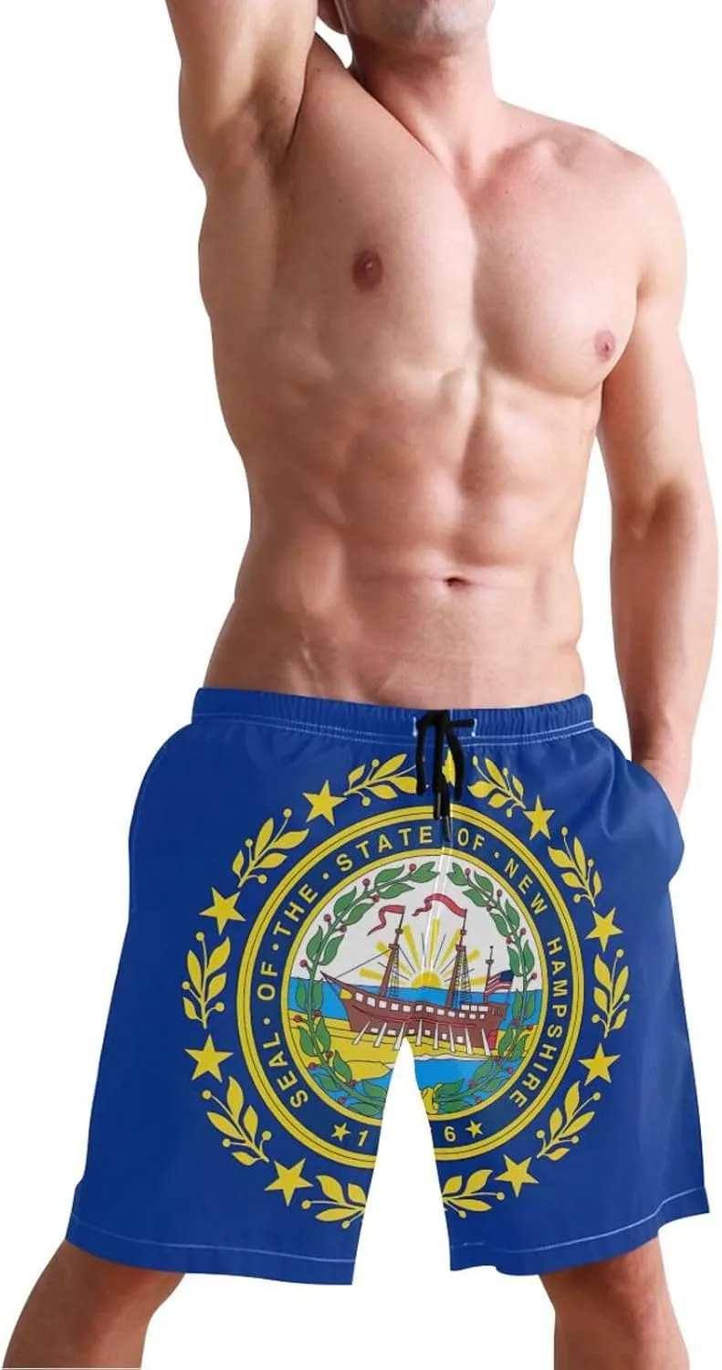ODAWA Ohio Flag Boardshorts for Men, Mens Beach Shorts Mesh Lining Men Swimming Shorts with Pockets