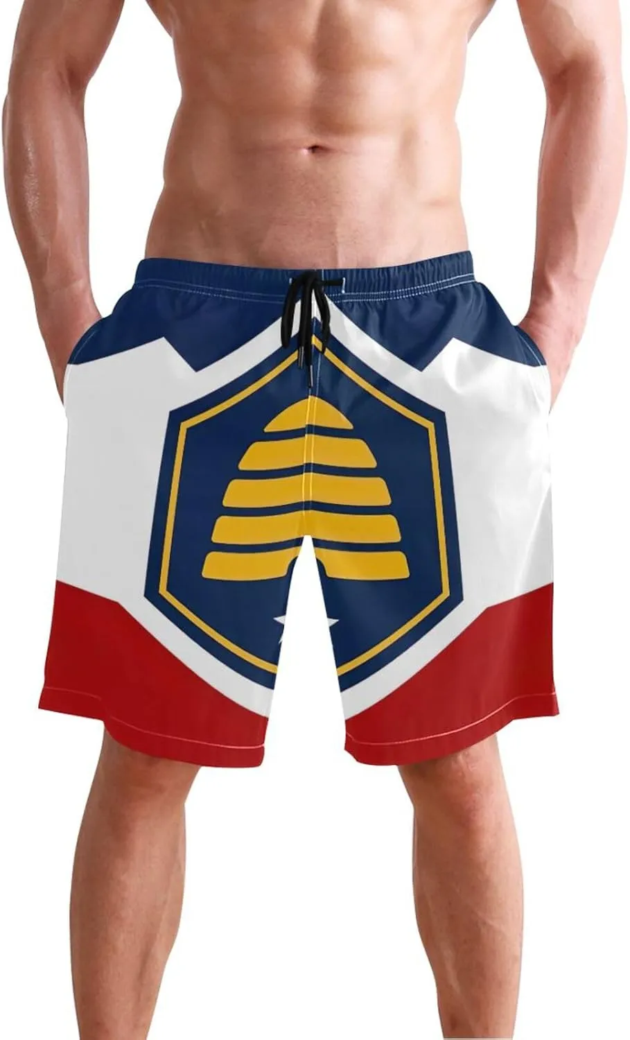 ODAWA Ohio Flag Boardshorts for Men, Mens Beach Shorts Mesh Lining Men Swimming Shorts with Pockets