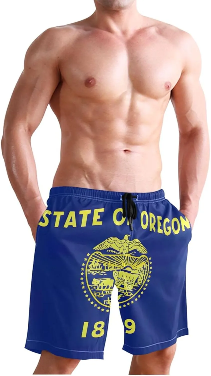 ODAWA Ohio Flag Boardshorts for Men, Mens Beach Shorts Mesh Lining Men Swimming Shorts with Pockets