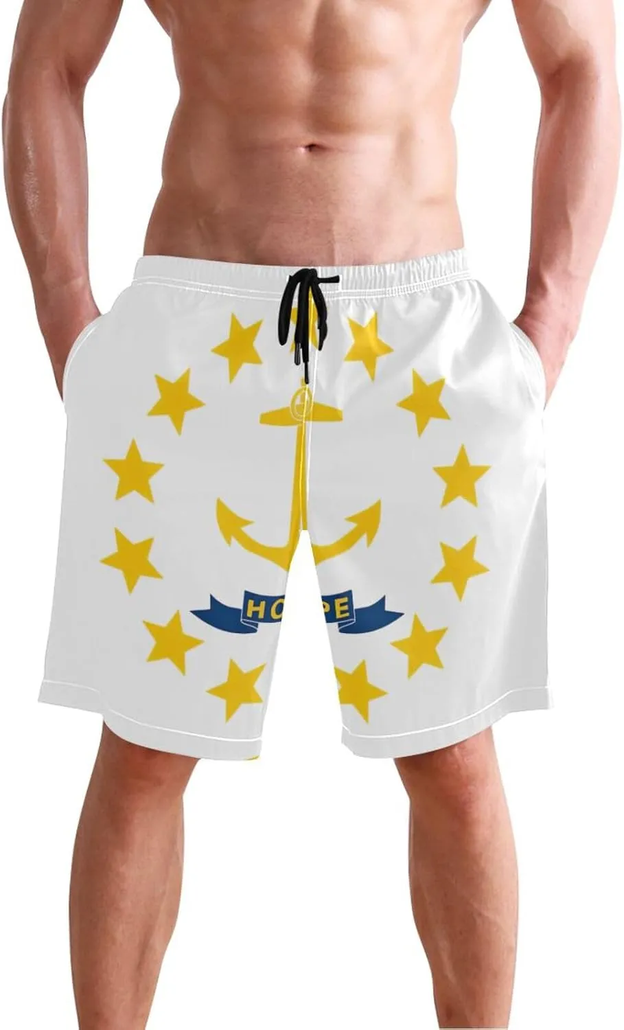 ODAWA Ohio Flag Boardshorts for Men, Mens Beach Shorts Mesh Lining Men Swimming Shorts with Pockets