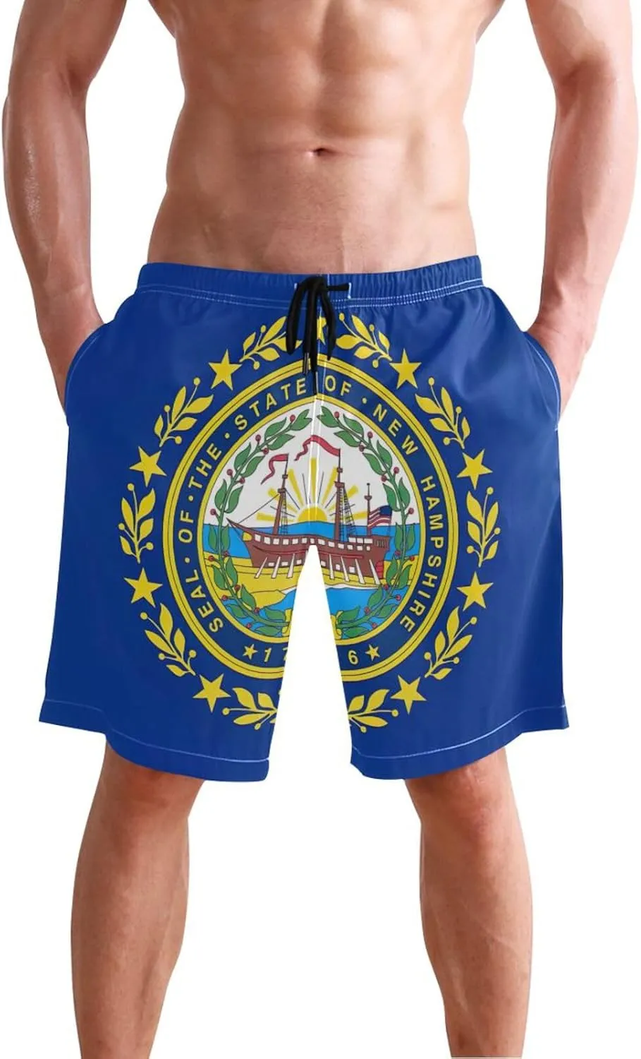 ODAWA Ohio Flag Boardshorts for Men, Mens Beach Shorts Mesh Lining Men Swimming Shorts with Pockets