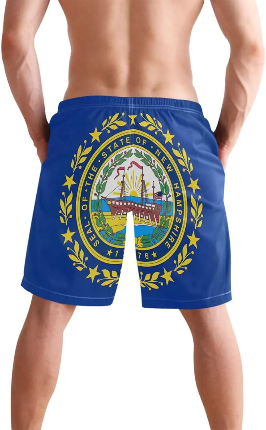 ODAWA Ohio Flag Boardshorts for Men, Mens Beach Shorts Mesh Lining Men Swimming Shorts with Pockets