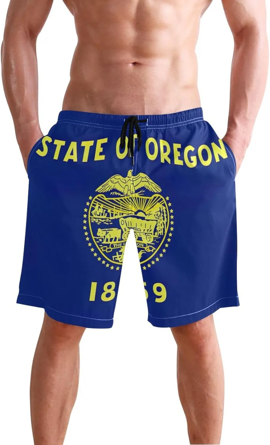 ODAWA Ohio Flag Boardshorts for Men, Mens Beach Shorts Mesh Lining Men Swimming Shorts with Pockets