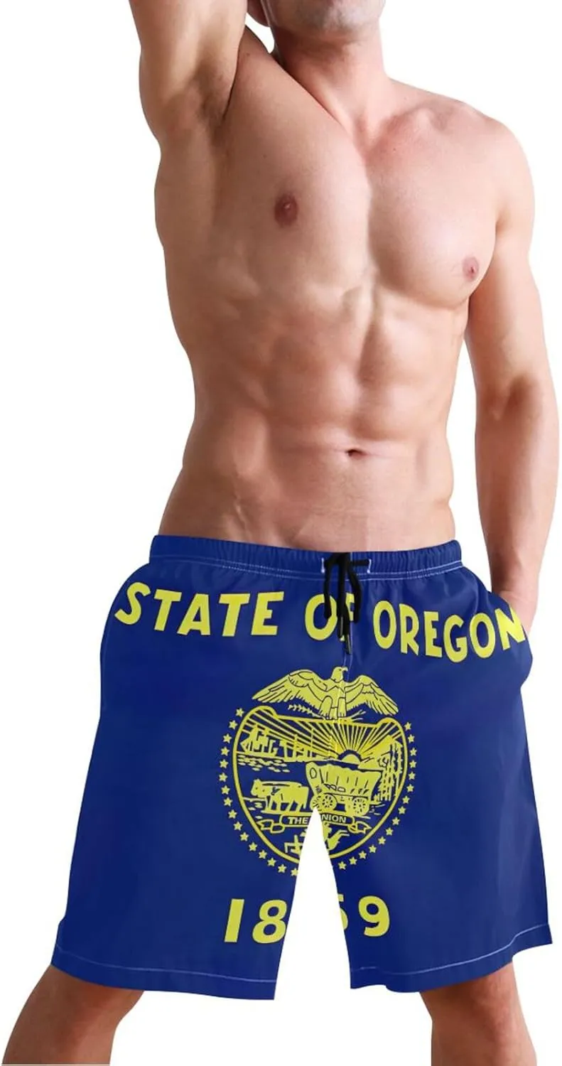 ODAWA Ohio Flag Boardshorts for Men, Mens Beach Shorts Mesh Lining Men Swimming Shorts with Pockets