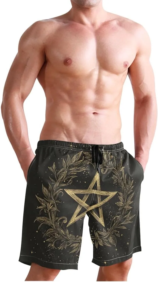 ODAWA Star Black Mens Swim Trunks Quick Dry Swimming Shorts with Pockets S