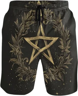 ODAWA Star Black Mens Swim Trunks Quick Dry Swimming Shorts with Pockets S