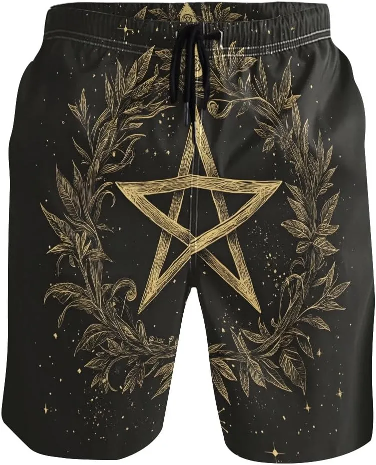 ODAWA Star Black Mens Swim Trunks Quick Dry Swimming Shorts with Pockets S