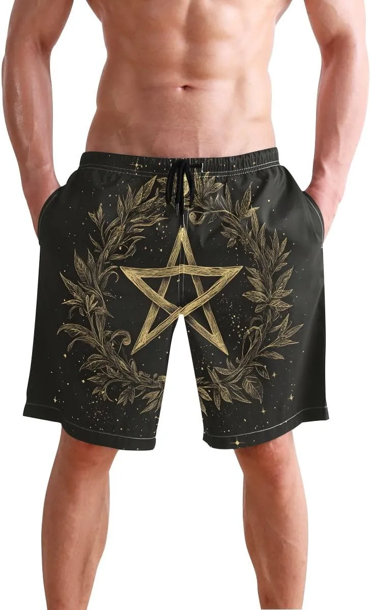 ODAWA Star Black Mens Swim Trunks Quick Dry Swimming Shorts with Pockets S