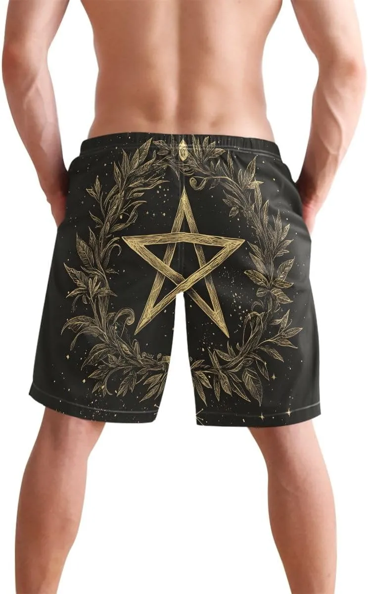 ODAWA Star Black Mens Swim Trunks Quick Dry Swimming Shorts with Pockets S