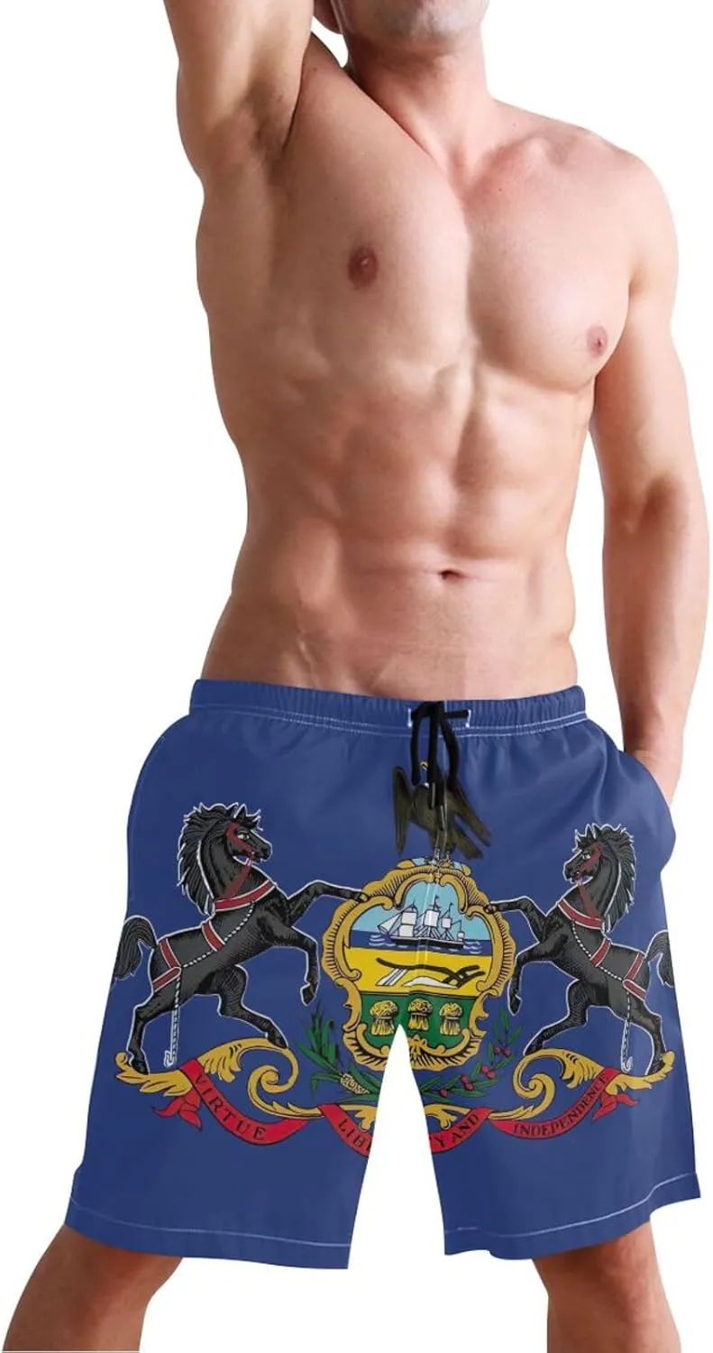 ODAWA Tennessee State Flag Swimming Shorts for Men Quick Dry Mens Beach Shorts with Mesh Liner