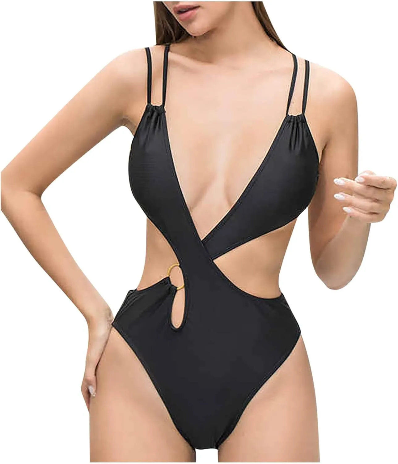 One Piece Swimsuit for Women 2025 High Waisted Bikini Sets Tummy Control Slimming Swimsuits Front Cross Swim Suits