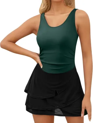 One Piece Swimsuit Women High Waist Tummy Control Swimsuits Ruffle Mesh Swimwear Patchwork Backless Bathing Suits
