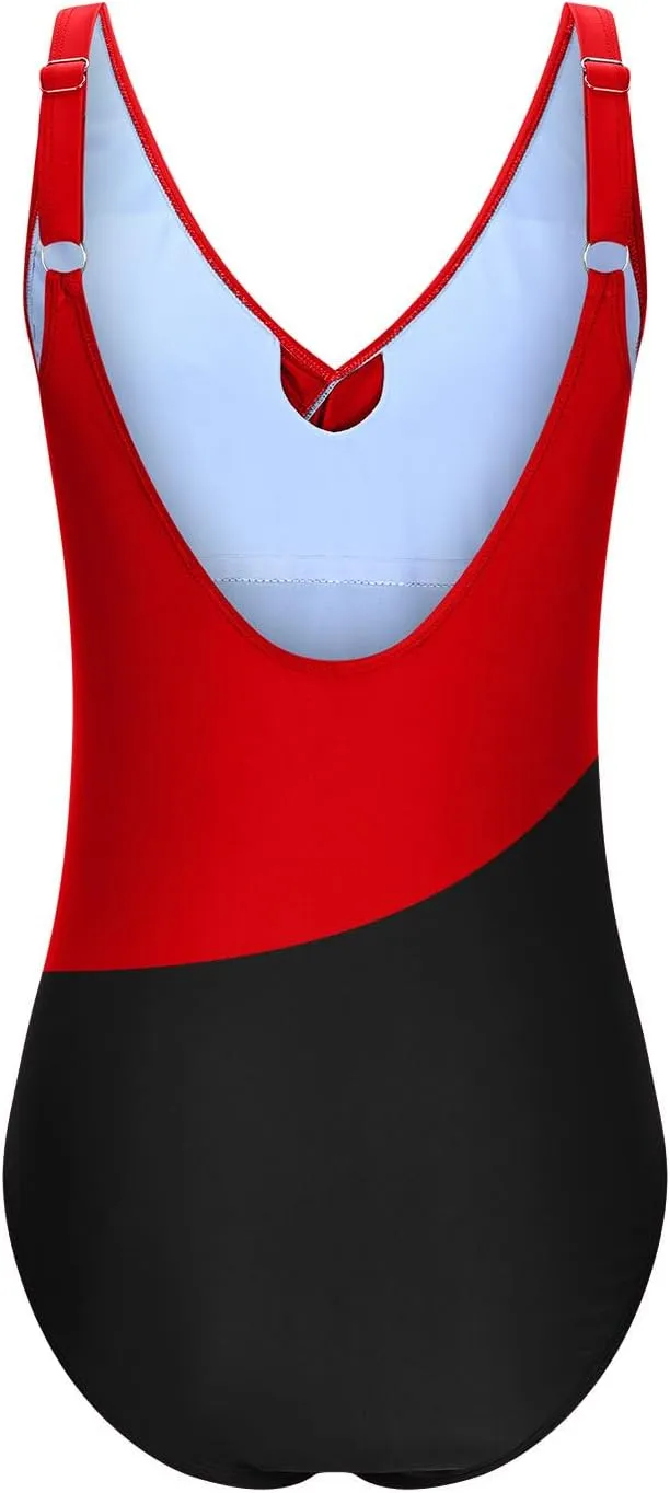 One Piece Swimsuit Women Sexy Deep V Neck Backless Swimwear Pleated Color Block Bathing Suits Tummy Control Beach Wear
