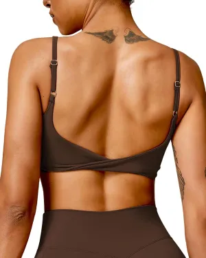 Open Back Sports Bra Workout Tops for Women Built in Bra Square Neck Crop Tank Top Yoga Bra Twist Back Cami