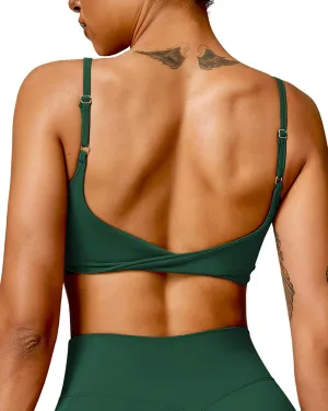 Open Back Sports Bra Workout Tops for Women Built in Bra Square Neck Crop Tank Top Yoga Bra Twist Back Cami