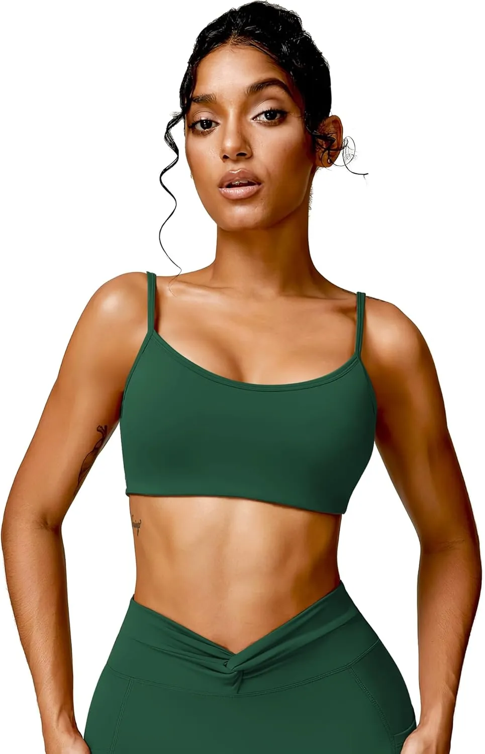 Open Back Sports Bra Workout Tops for Women Built in Bra Square Neck Crop Tank Top Yoga Bra Twist Back Cami