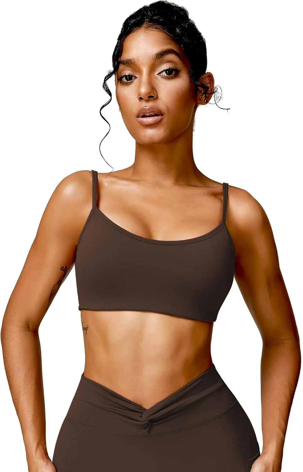 Open Back Sports Bra Workout Tops for Women Built in Bra Square Neck Crop Tank Top Yoga Bra Twist Back Cami