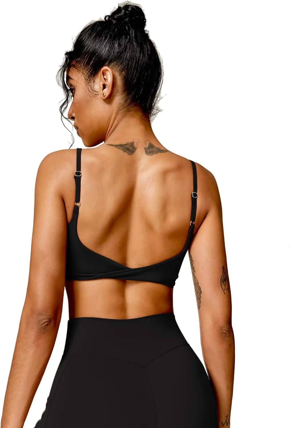 Open Back Sports Bra Workout Tops for Women Built in Bra Square Neck Crop Tank Top Yoga Bra Twist Back Cami