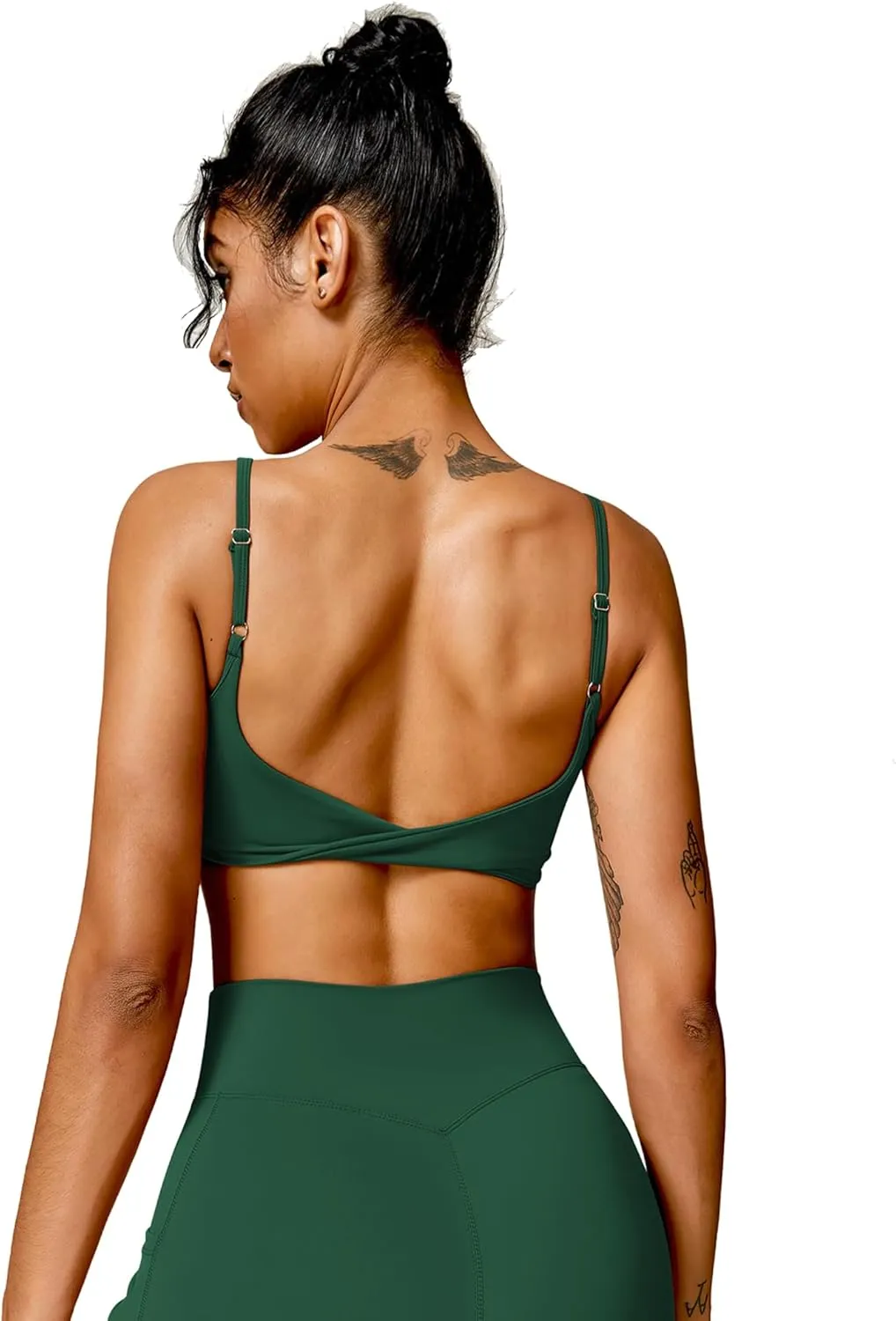 Open Back Sports Bra Workout Tops for Women Built in Bra Square Neck Crop Tank Top Yoga Bra Twist Back Cami