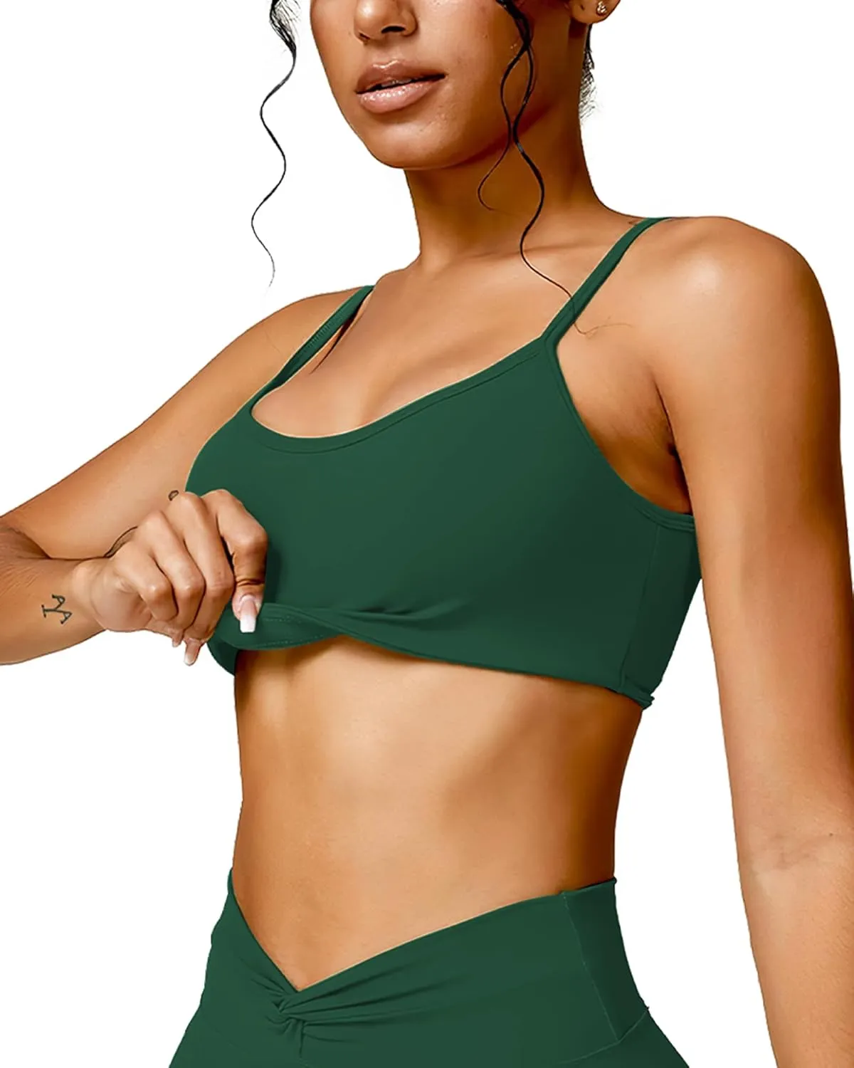 Open Back Sports Bra Workout Tops for Women Built in Bra Square Neck Crop Tank Top Yoga Bra Twist Back Cami