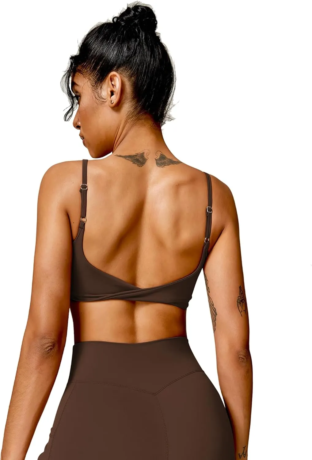 Open Back Sports Bra Workout Tops for Women Built in Bra Square Neck Crop Tank Top Yoga Bra Twist Back Cami