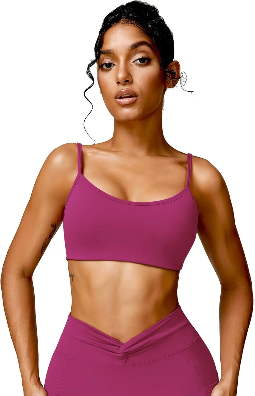 Open Back Sports Bra Workout Tops for Women Built in Bra Square Neck Crop Tank Top Yoga Bra Twist Back Cami