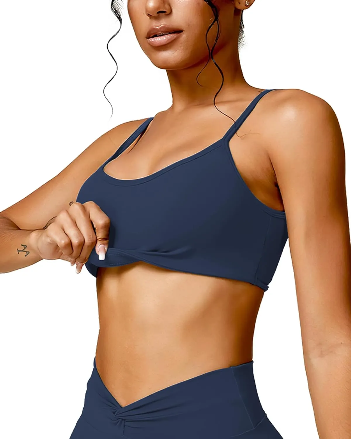 Open Back Sports Bra Workout Tops for Women Built in Bra Square Neck Crop Tank Top Yoga Bra Twist Back Cami