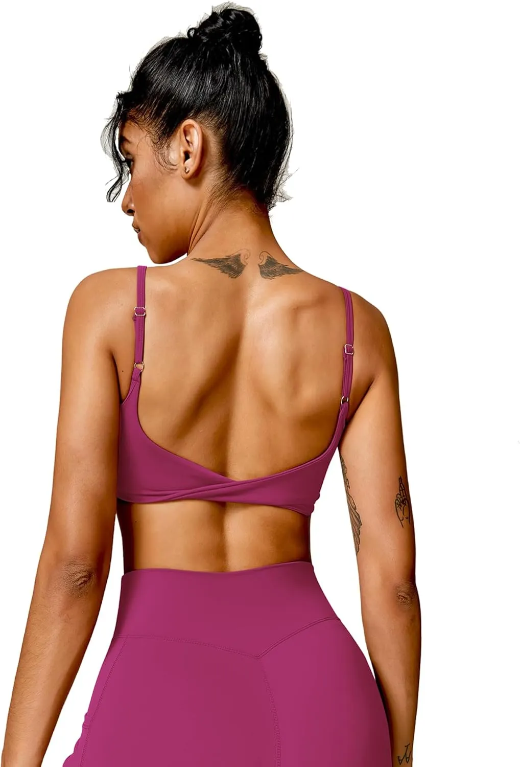 Open Back Sports Bra Workout Tops for Women Built in Bra Square Neck Crop Tank Top Yoga Bra Twist Back Cami