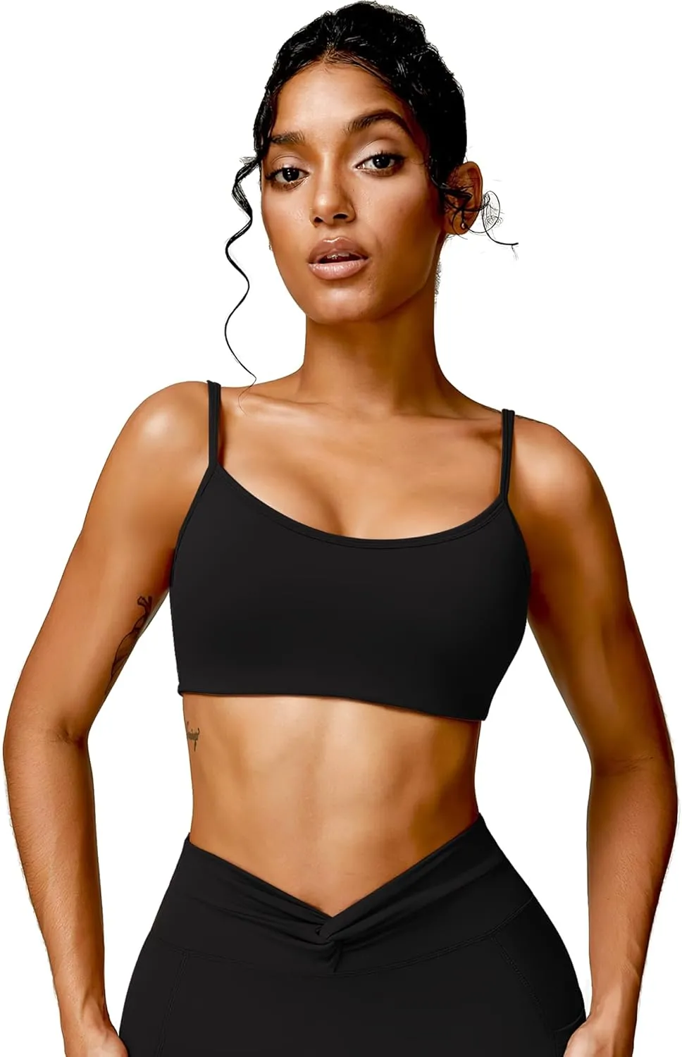 Open Back Sports Bra Workout Tops for Women Built in Bra Square Neck Crop Tank Top Yoga Bra Twist Back Cami