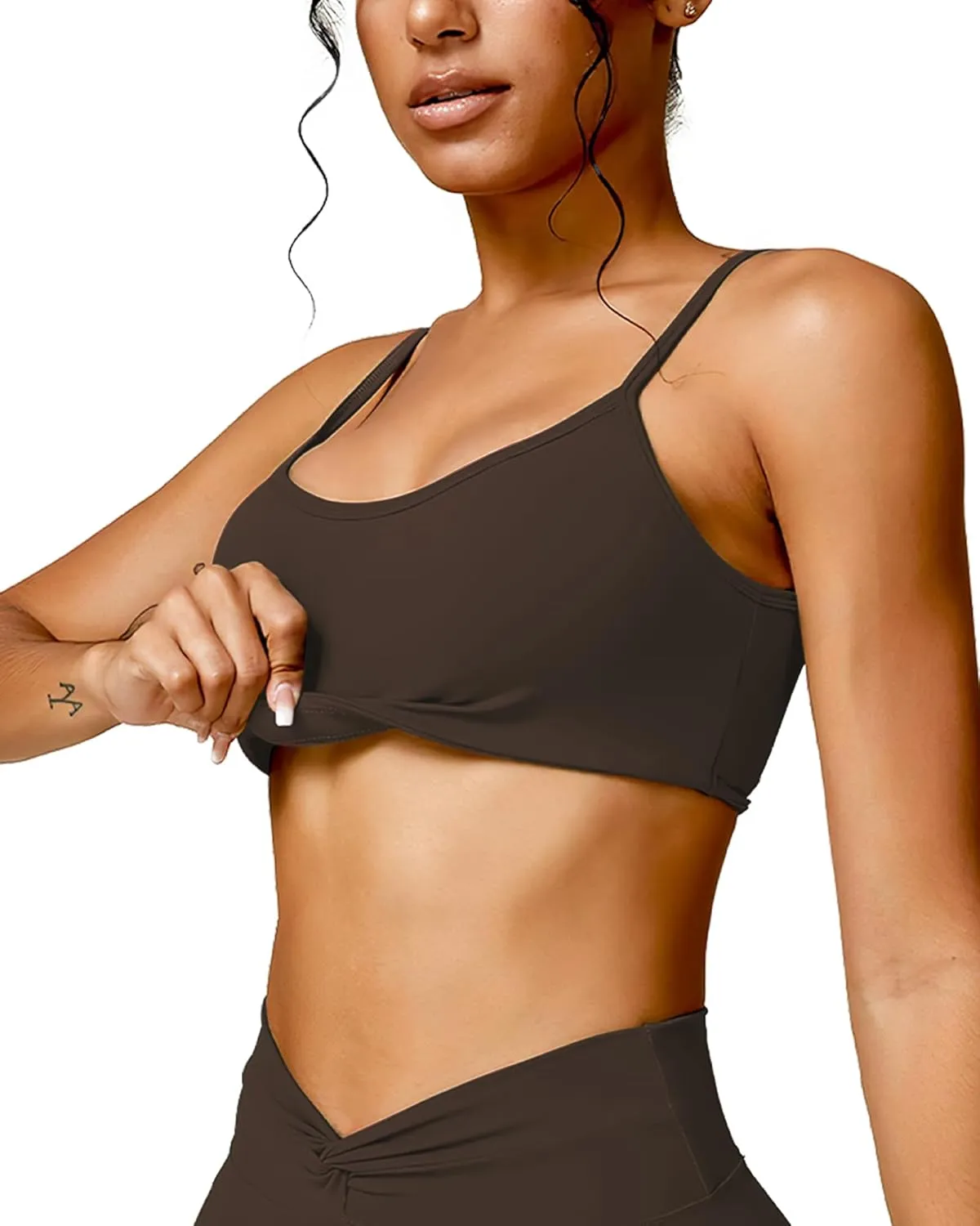 Open Back Sports Bra Workout Tops for Women Built in Bra Square Neck Crop Tank Top Yoga Bra Twist Back Cami