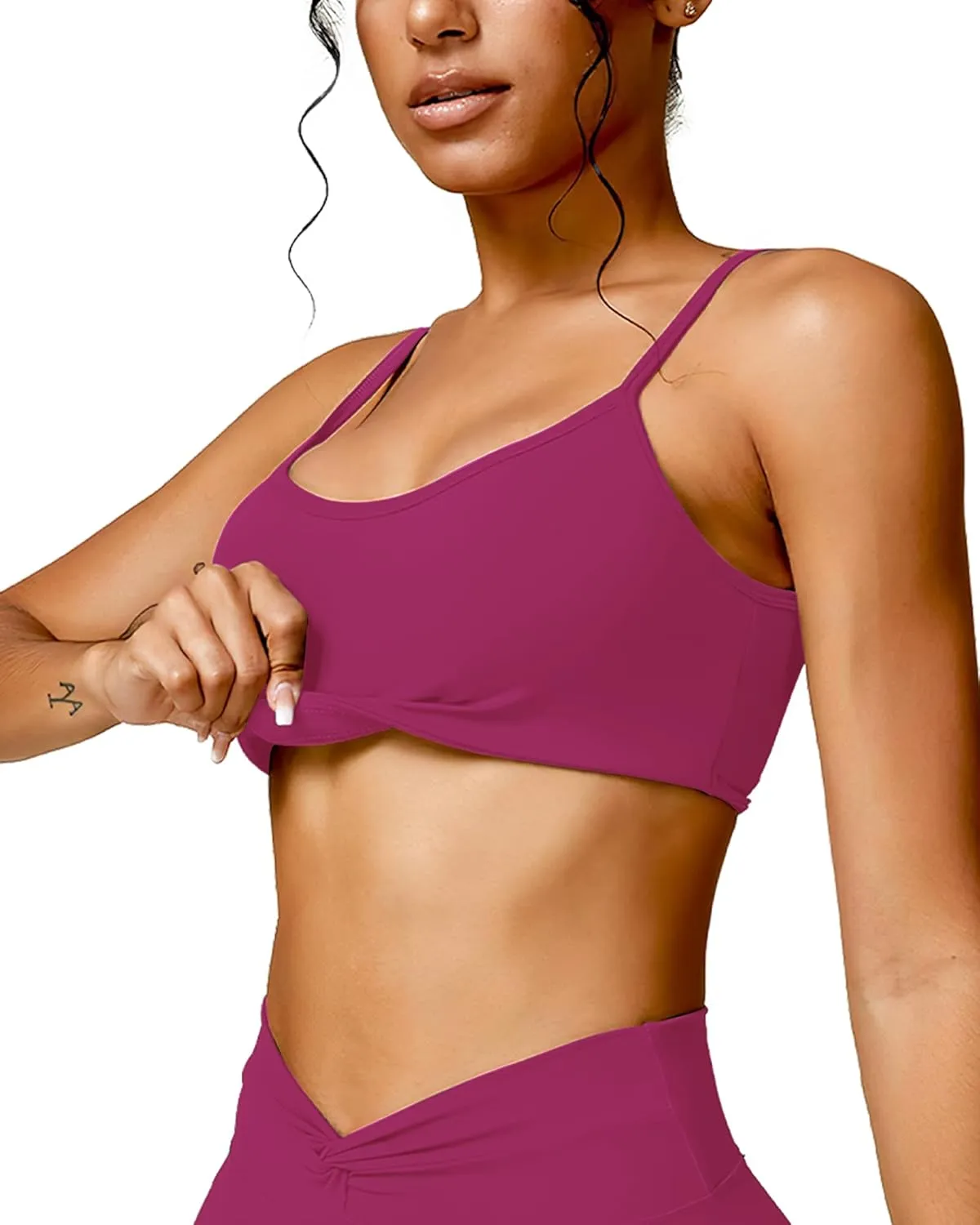 Open Back Sports Bra Workout Tops for Women Built in Bra Square Neck Crop Tank Top Yoga Bra Twist Back Cami