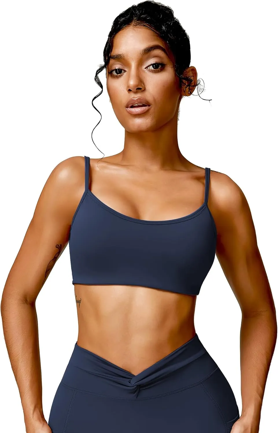 Open Back Sports Bra Workout Tops for Women Built in Bra Square Neck Crop Tank Top Yoga Bra Twist Back Cami
