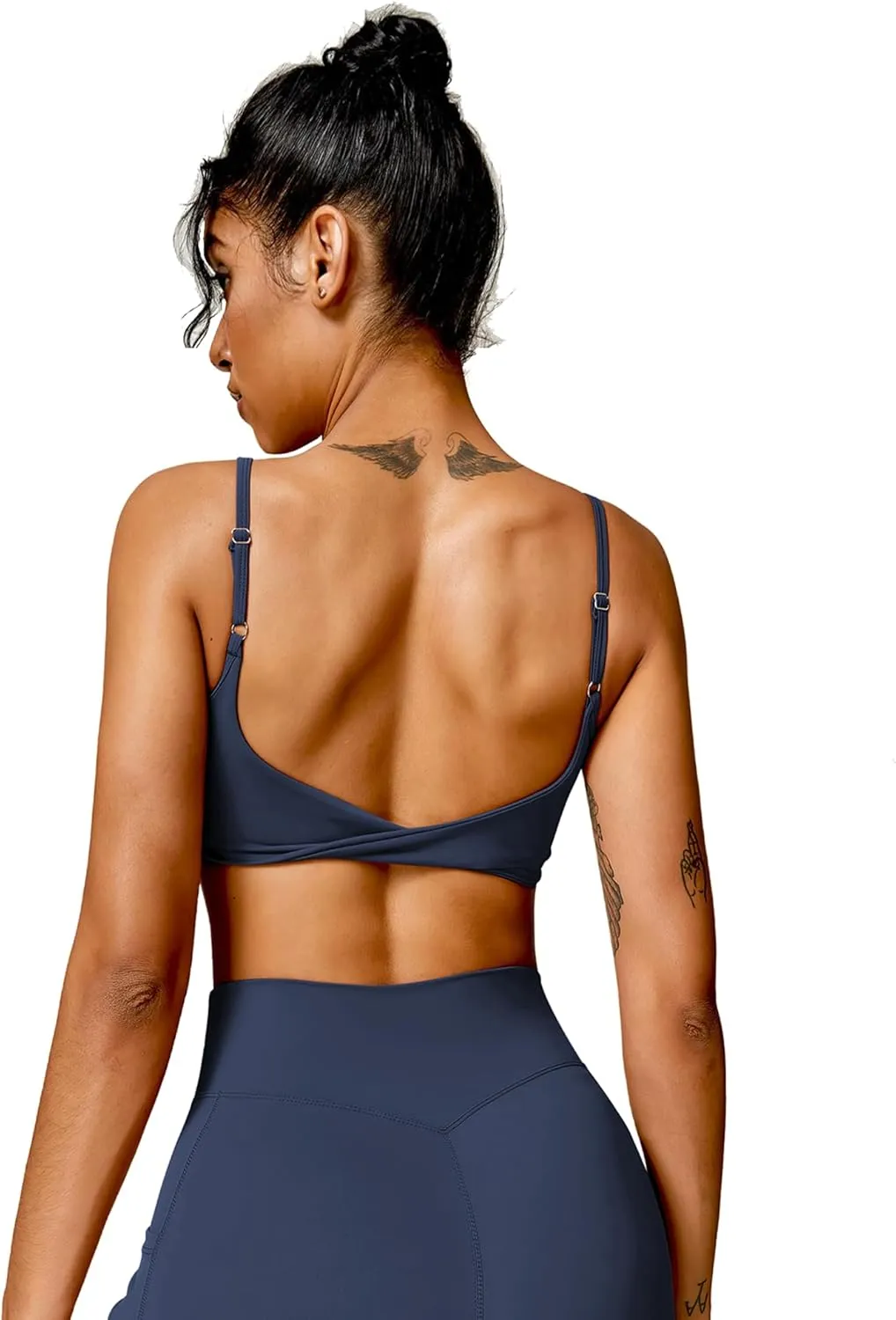 Open Back Sports Bra Workout Tops for Women Built in Bra Square Neck Crop Tank Top Yoga Bra Twist Back Cami