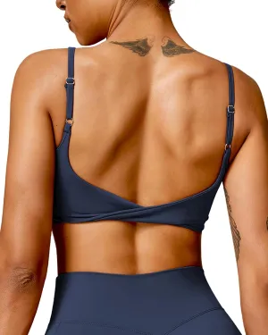 Open Back Sports Bra Workout Tops for Women Built in Bra Square Neck Crop Tank Top Yoga Bra Twist Back Cami