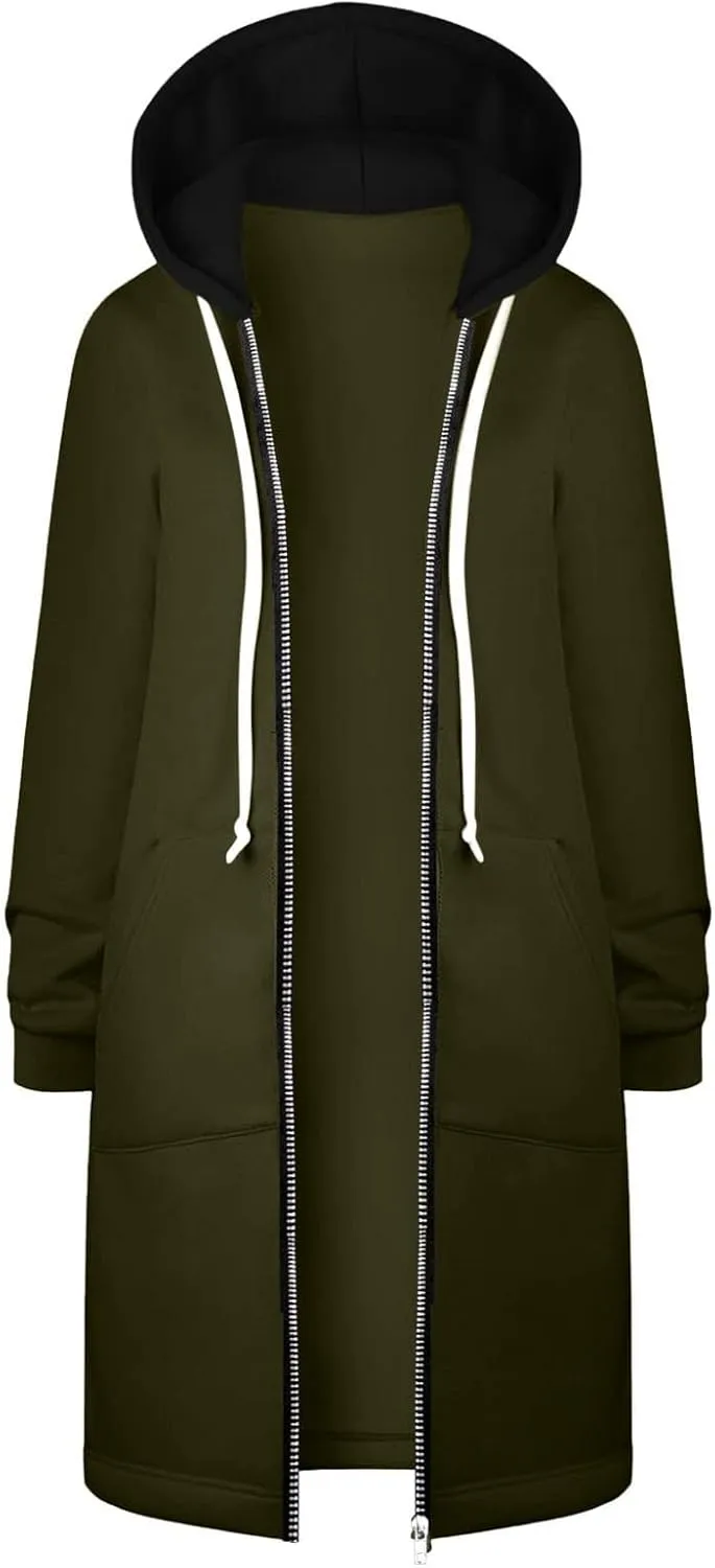 Oversized Hoodies for Women Zip Up Knee Length Tunic Sweatshirts Fall Casual Long Sleeve Hooded Jackets with Pockets