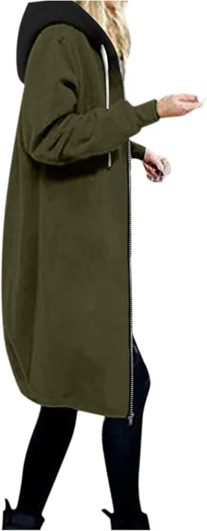 Oversized Hoodies for Women Zip Up Knee Length Tunic Sweatshirts Fall Casual Long Sleeve Hooded Jackets with Pockets