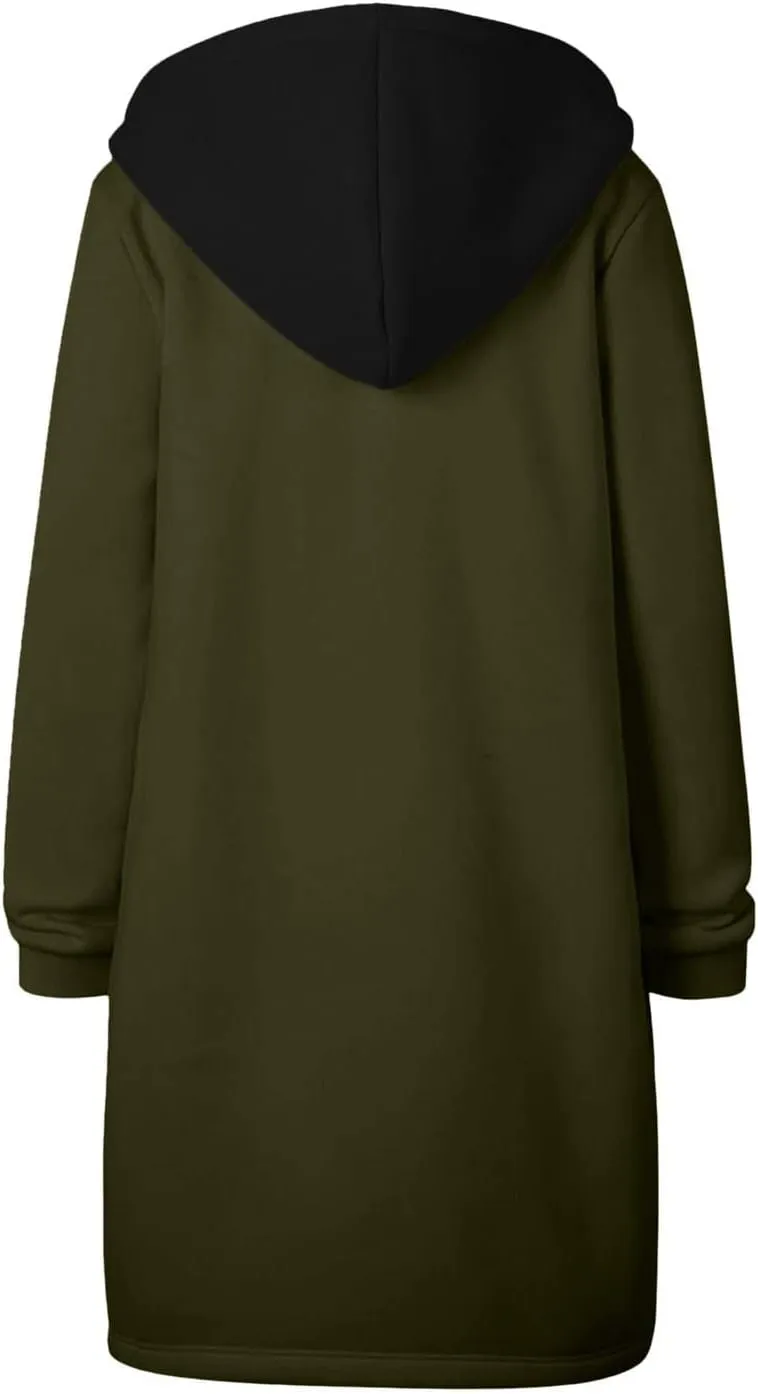Oversized Hoodies for Women Zip Up Knee Length Tunic Sweatshirts Fall Casual Long Sleeve Hooded Jackets with Pockets