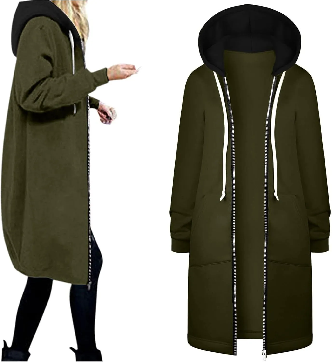 Oversized Hoodies for Women Zip Up Knee Length Tunic Sweatshirts Fall Casual Long Sleeve Hooded Jackets with Pockets