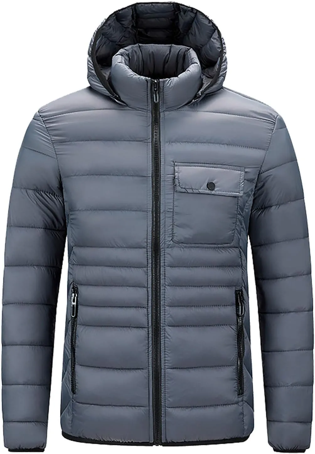 Packable Puffer Jacket Men with Hood, Lightweight Winter Warm Puffy Jackets, Plus Size Thermal Down Coat Outerwear