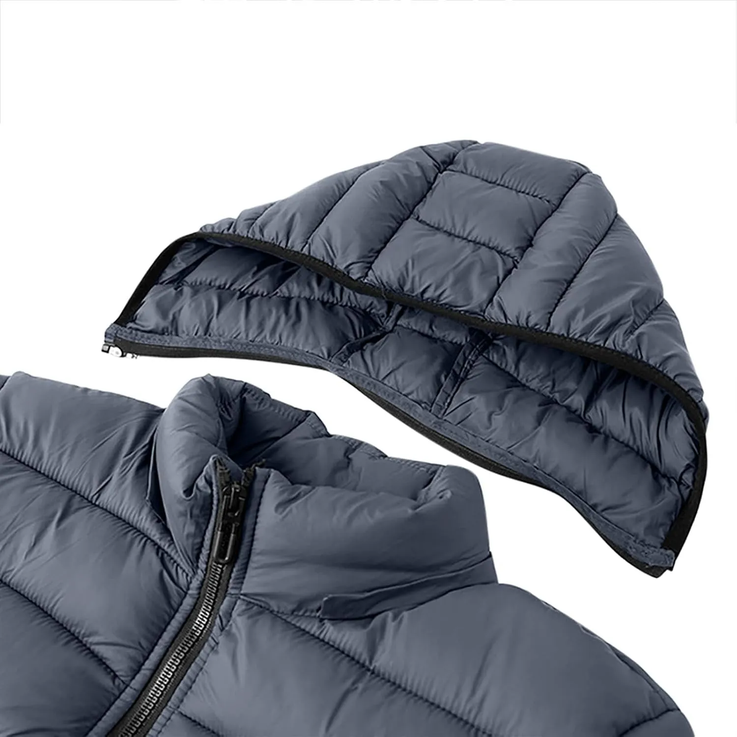 Packable Puffer Jacket Men with Hood, Lightweight Winter Warm Puffy Jackets, Plus Size Thermal Down Coat Outerwear
