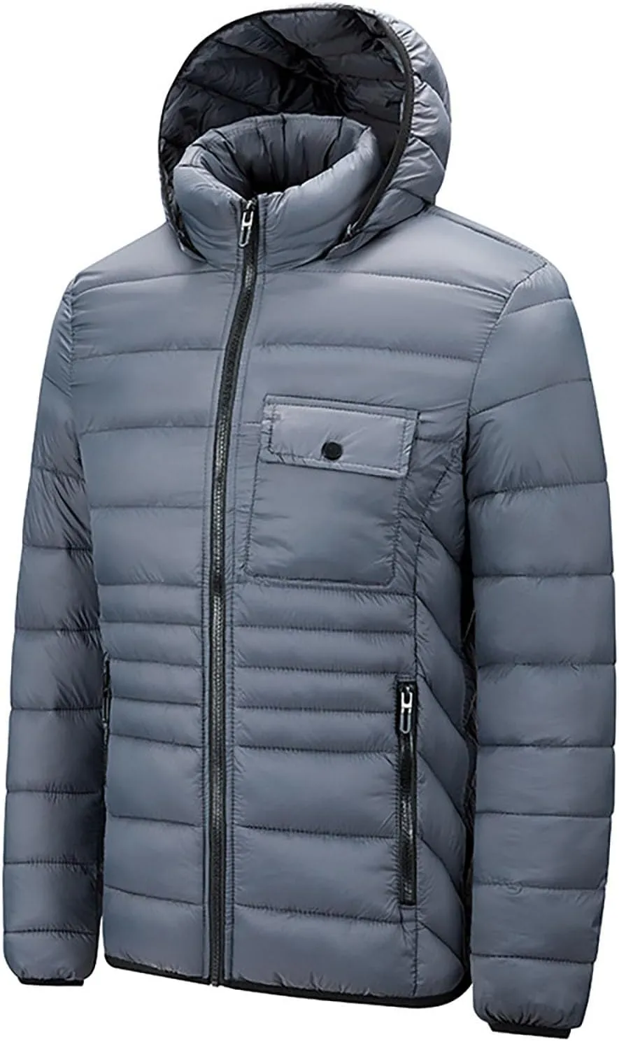 Packable Puffer Jacket Men with Hood, Lightweight Winter Warm Puffy Jackets, Plus Size Thermal Down Coat Outerwear
