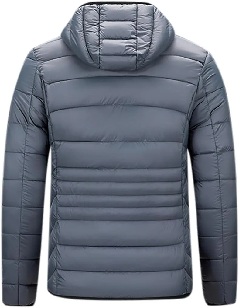 Packable Puffer Jacket Men with Hood, Lightweight Winter Warm Puffy Jackets, Plus Size Thermal Down Coat Outerwear