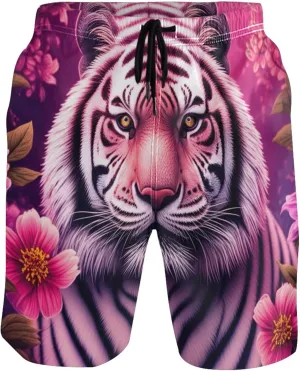 Painting White Tiger Flowers Men Swim Trunks Funny Quick Dry Elastic Shorts Surf Swimming Shorts Beach S