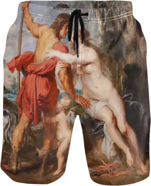 Personalized Men Swim Trunks Funny Antoine Watteau Painting Mens Swimming Shorts Bathing Suit Quick Dry S