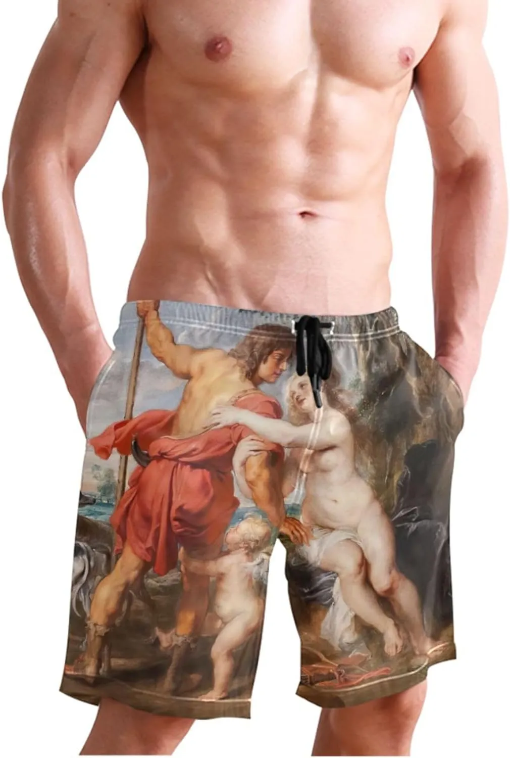 Personalized Men Swim Trunks Funny Antoine Watteau Painting Mens Swimming Shorts Bathing Suit Quick Dry S