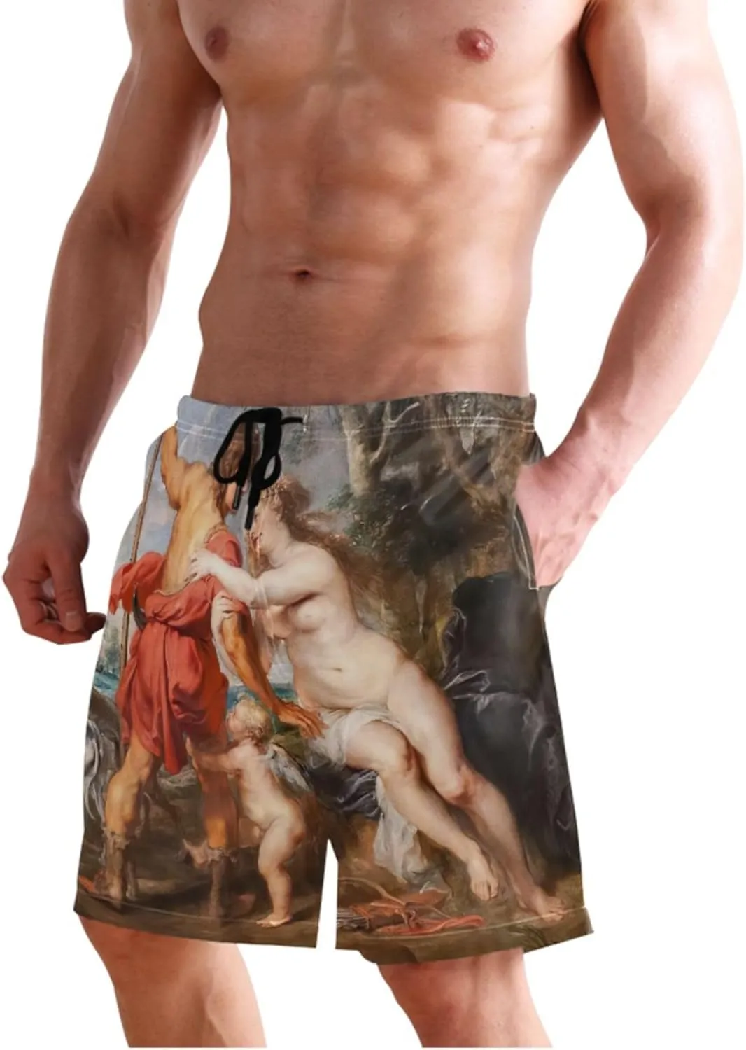 Personalized Men Swim Trunks Funny Antoine Watteau Painting Mens Swimming Shorts Bathing Suit Quick Dry S